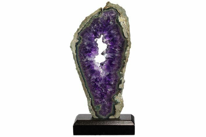 Amethyst & Agate Slab With Wood Base - Artigas, Uruguay #151227